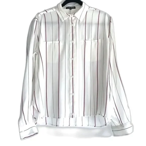 David Lerner Draped Silk Blouse in Red & Blue Stripe - Picture 5 of 7